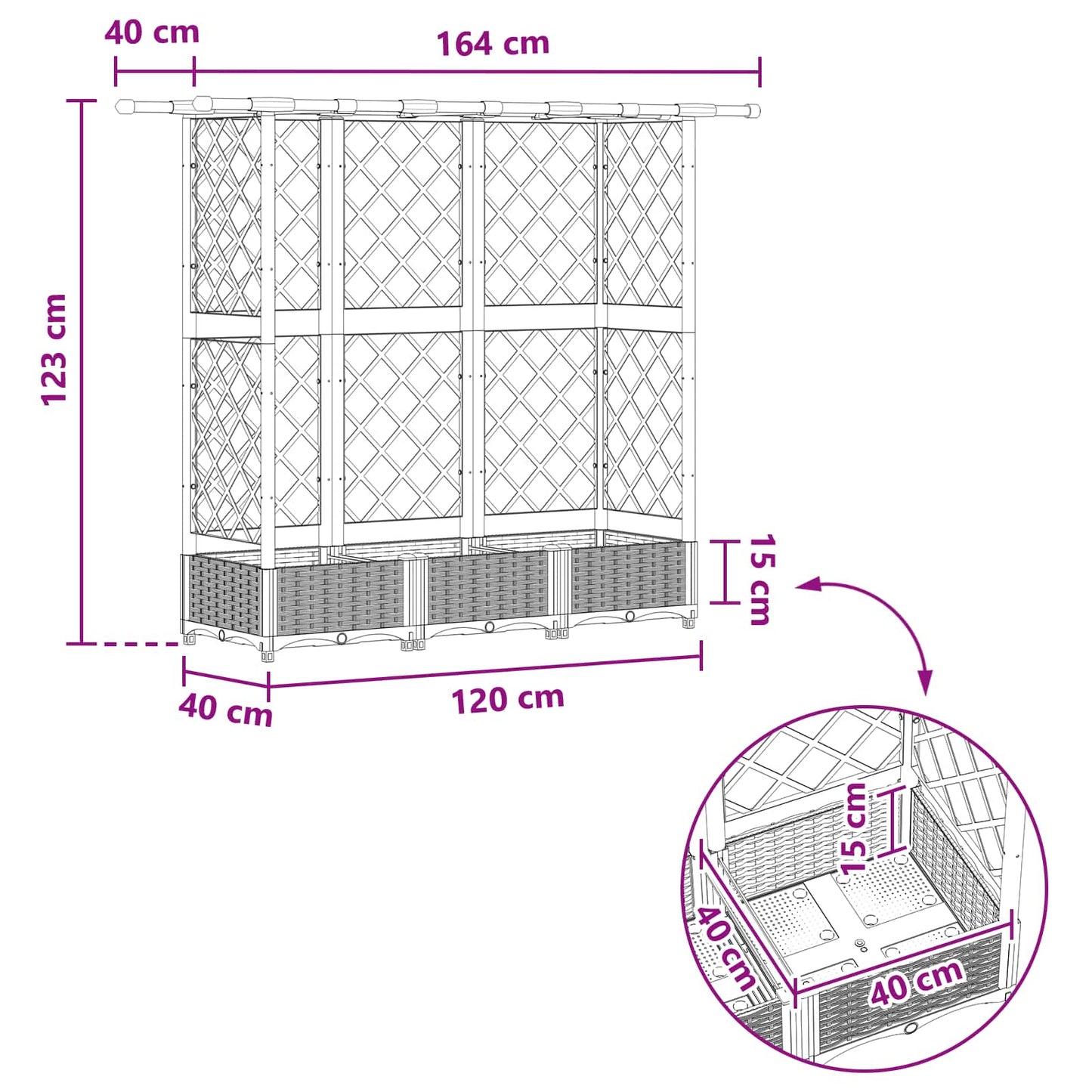 Raised Bed with Trellis and Roof Grey 164 x 40 x 123 cm PP