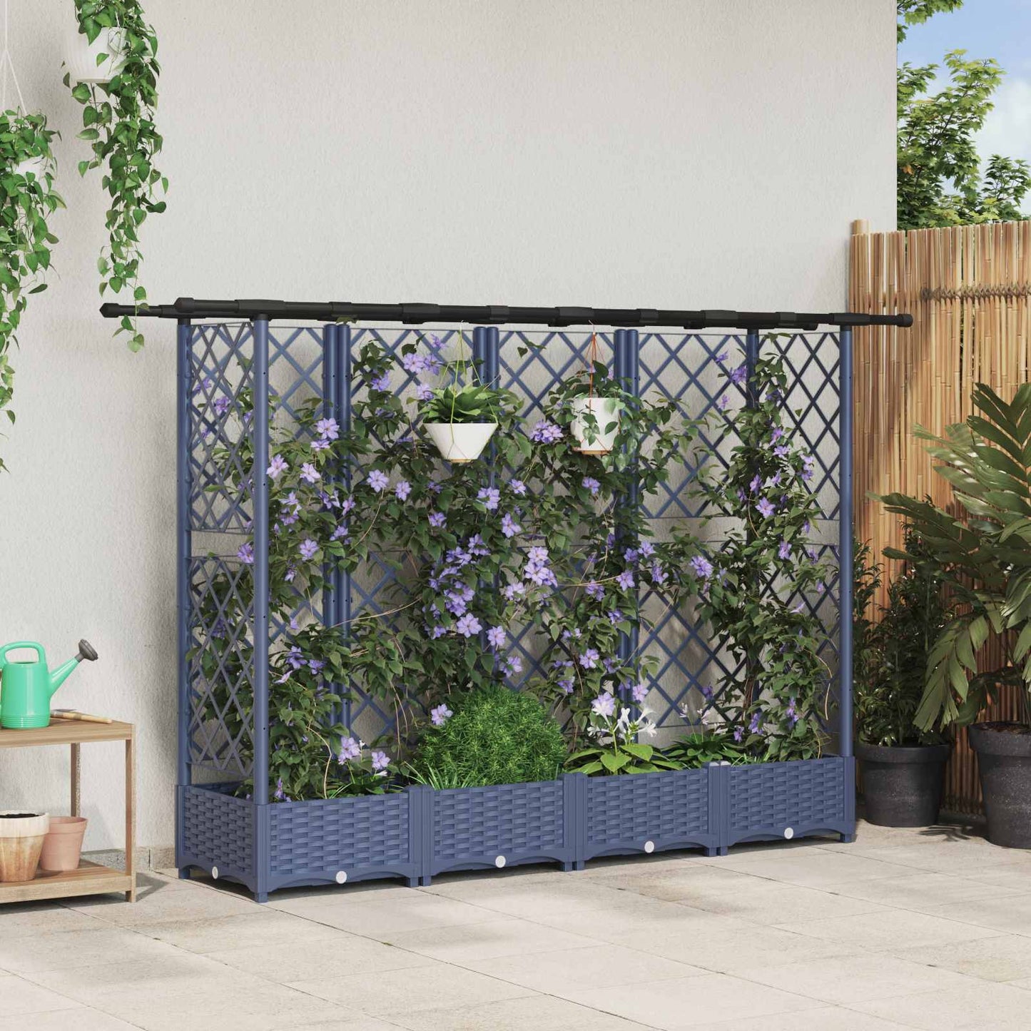 Raised Bed with Trellis and Roof Grey 202.5 x 40 x 123 cm PP