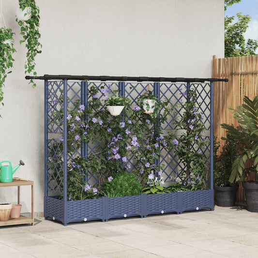Raised Bed with Trellis and Roof Grey 202.5 x 40 x 121 cm PP