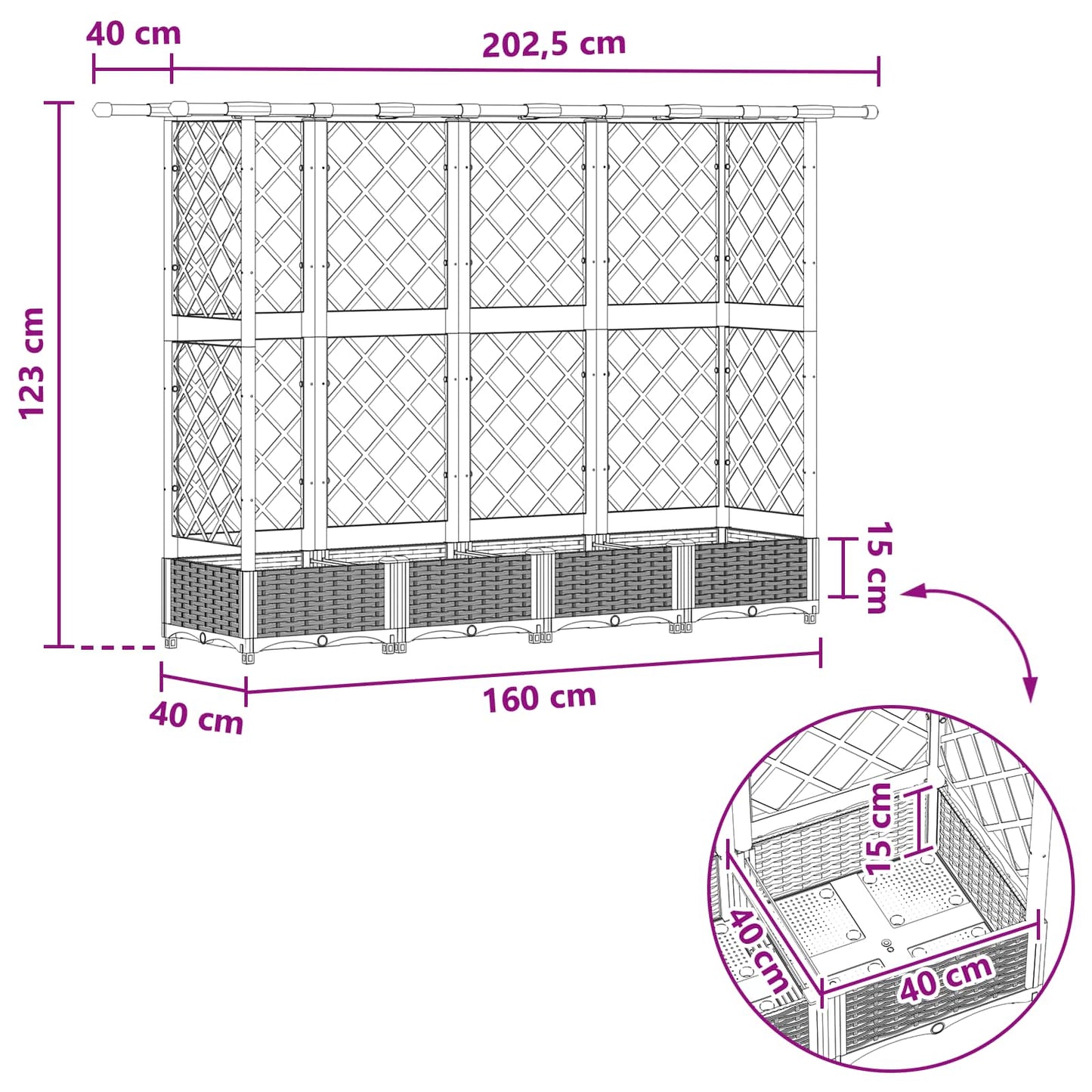 Raised Bed with Trellis and Roof Grey 202.5 x 40 x 123 cm PP