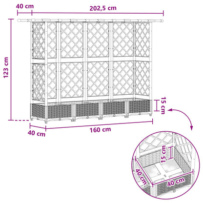 Raised Bed with Trellis and Roof Grey 202.5 x 40 x 123 cm PP