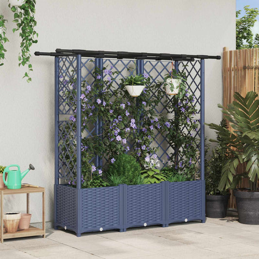 Raised Bed with Trellis and Roof Grey 163.5 x 40 x 136 cm PP