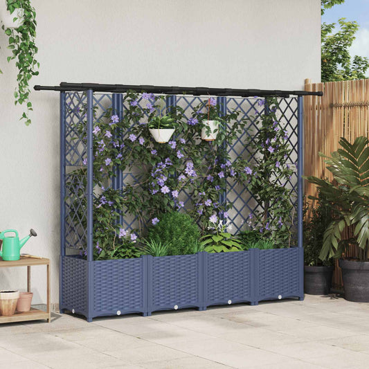 Raised Bed with Trellis and Roof Grey 202 x 40 x 136 cm PP