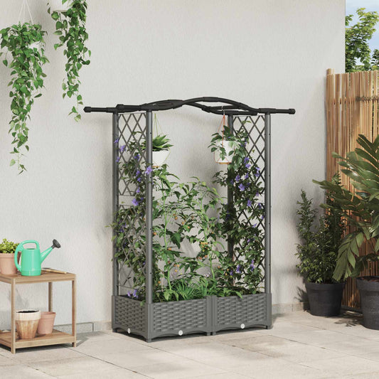 Raised Bed with Trellis and Roof Light Grey 124 x 40 x 123 cm