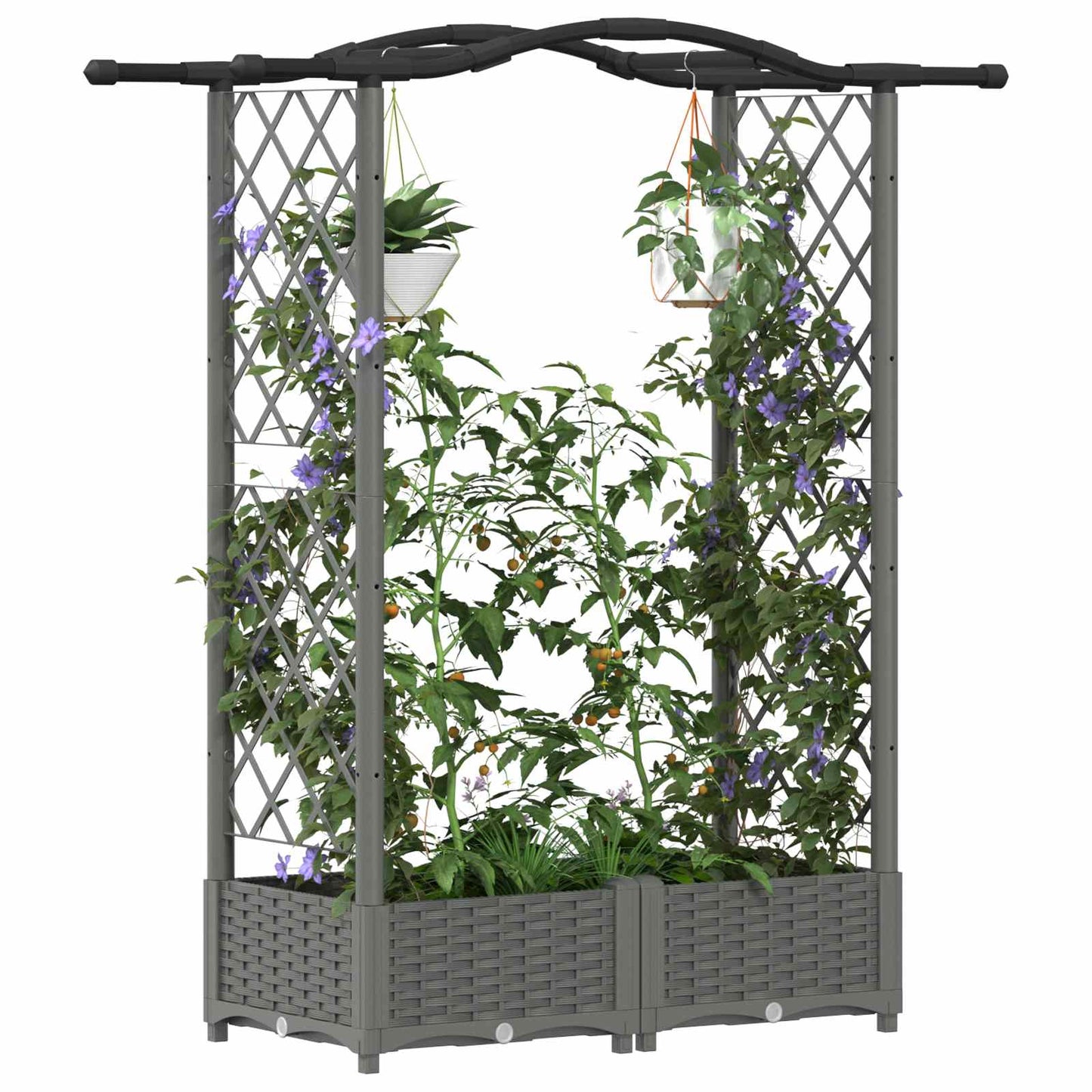 Raised Bed with Trellis and Roof Light Grey 124 x 40 x 125 cm