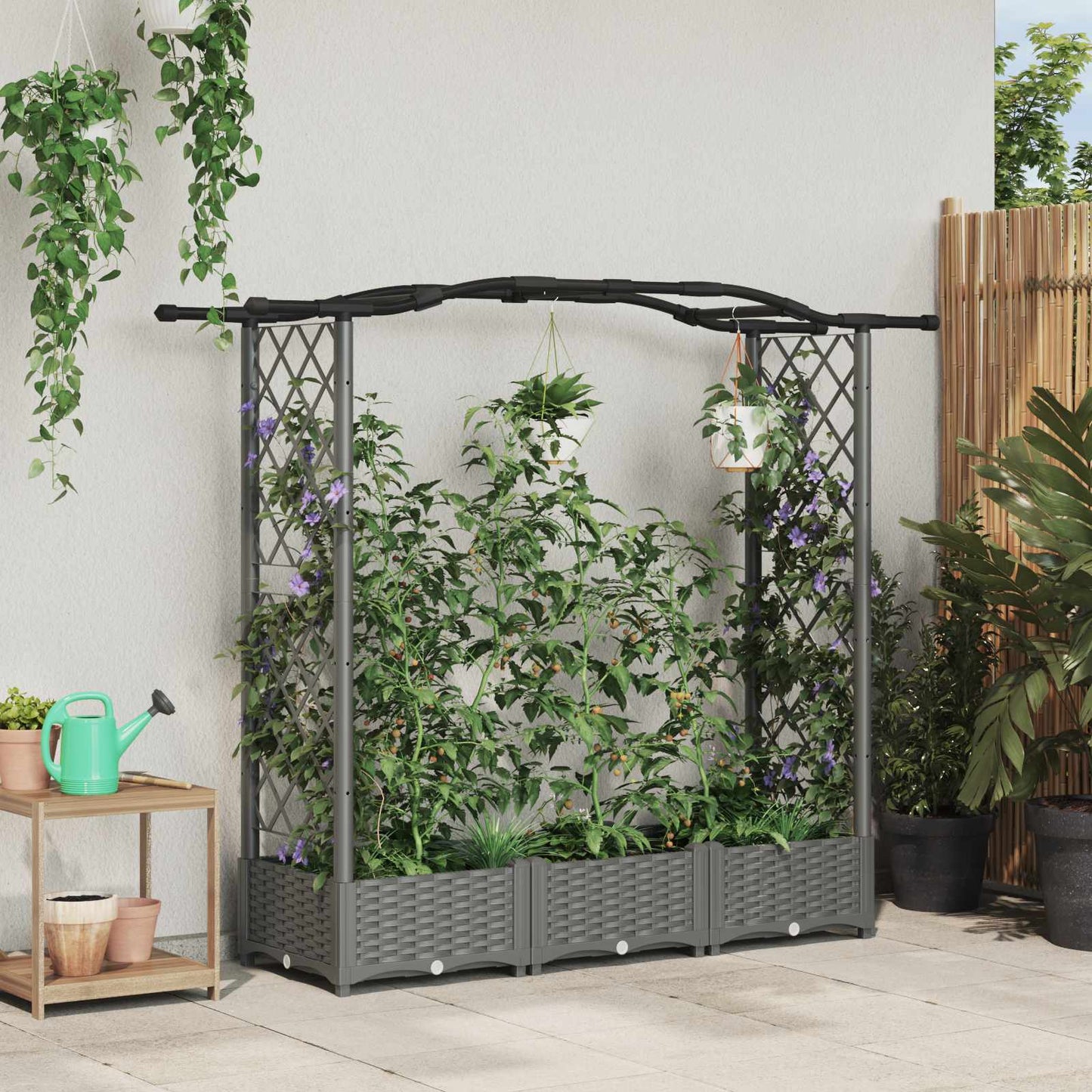 Raised Bed with Trellis and Roof Light Grey 169 x 40 x 125 cm