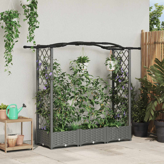 Raised Bed with Trellis and Roof Light Grey 169 x 40 x 123 cm