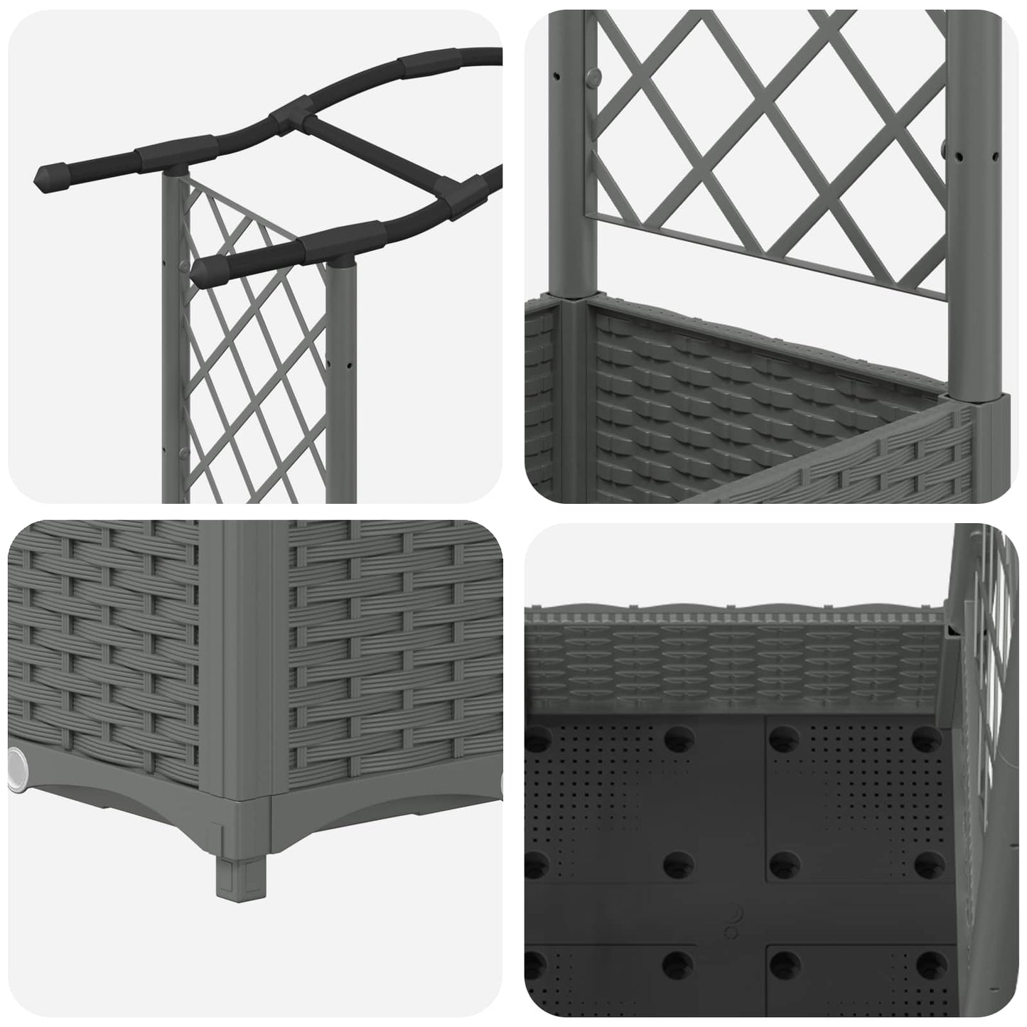 Raised Bed with Trellis and Roof Light Grey 207 x 40 x 126 cm