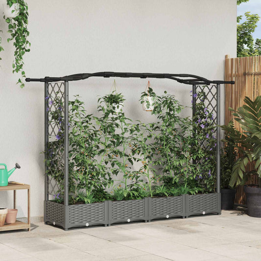 Raised Bed with Trellis and Roof Light Grey 207 x 40 x 123 cm