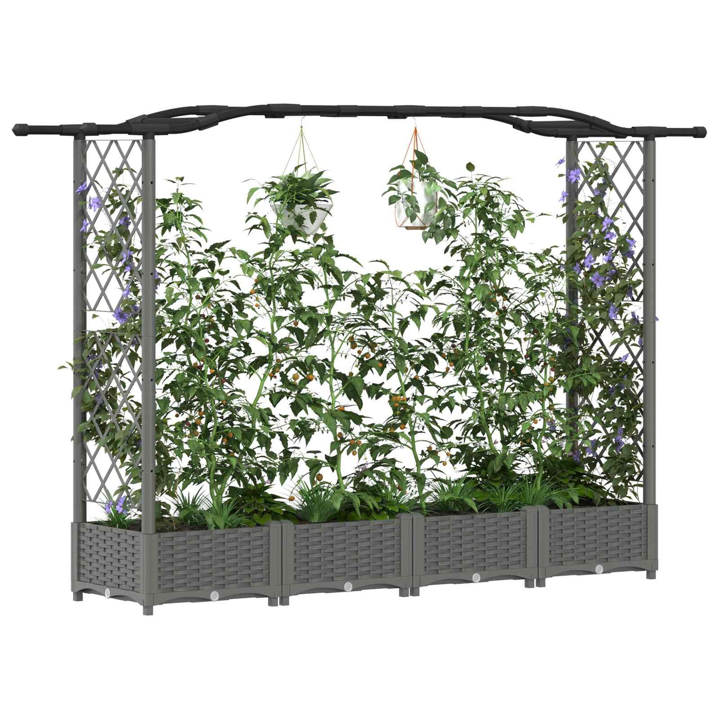 Raised Bed with Trellis and Roof Light Grey 207 x 40 x 126 cm