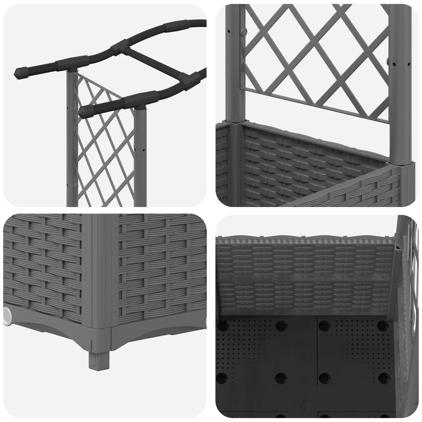 Raised Bed with Trellis and Roof Light Grey 125 x 40 x 138 cm