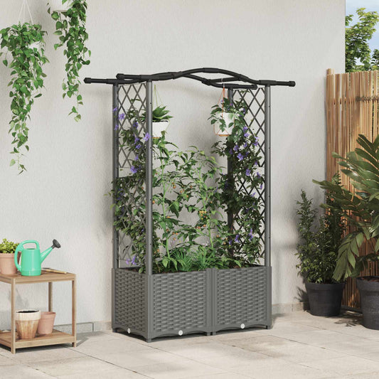 Raised Bed with Trellis and Roof Light Grey 125 x 40 x 138 cm