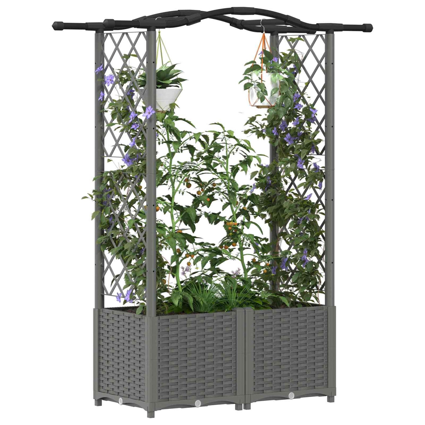 Raised Bed with Trellis and Roof Light Grey 125 x 40 x 138 cm