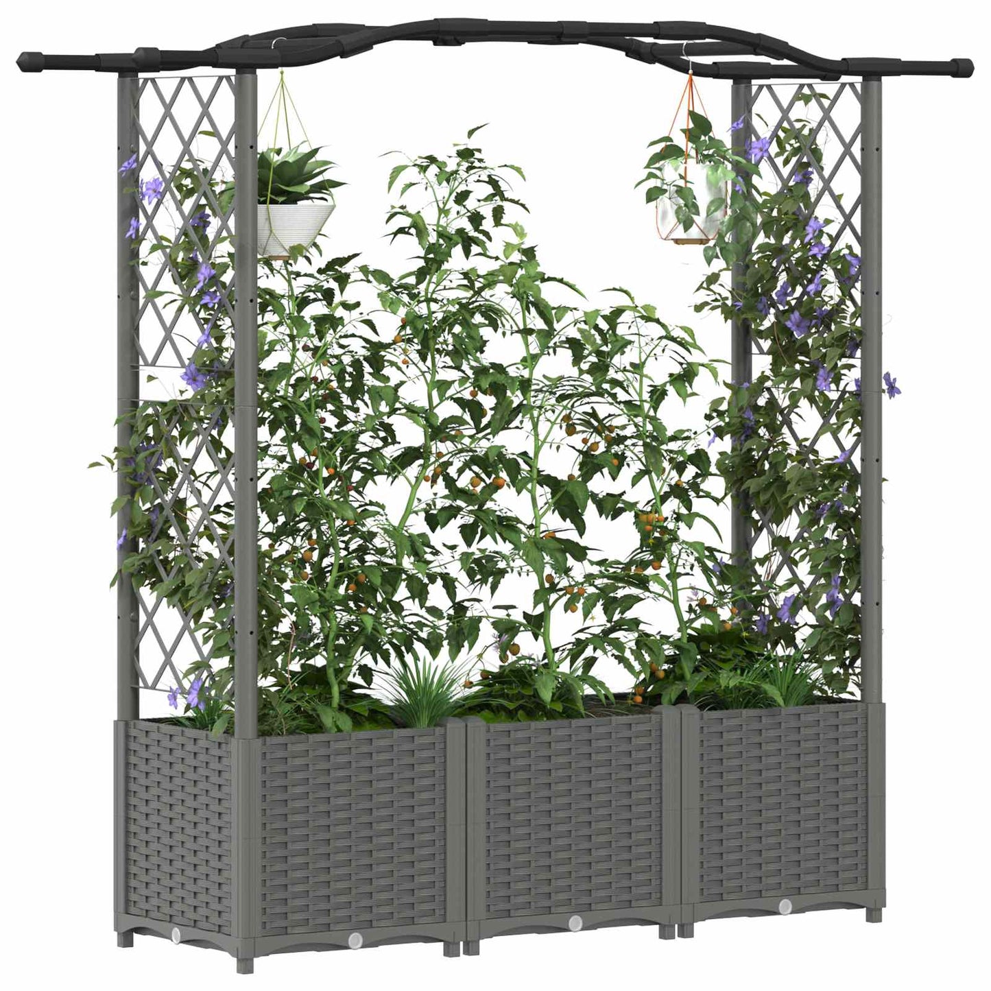Raised Bed with Trellis and Roof Light Grey 164 x 40 x 142 cm