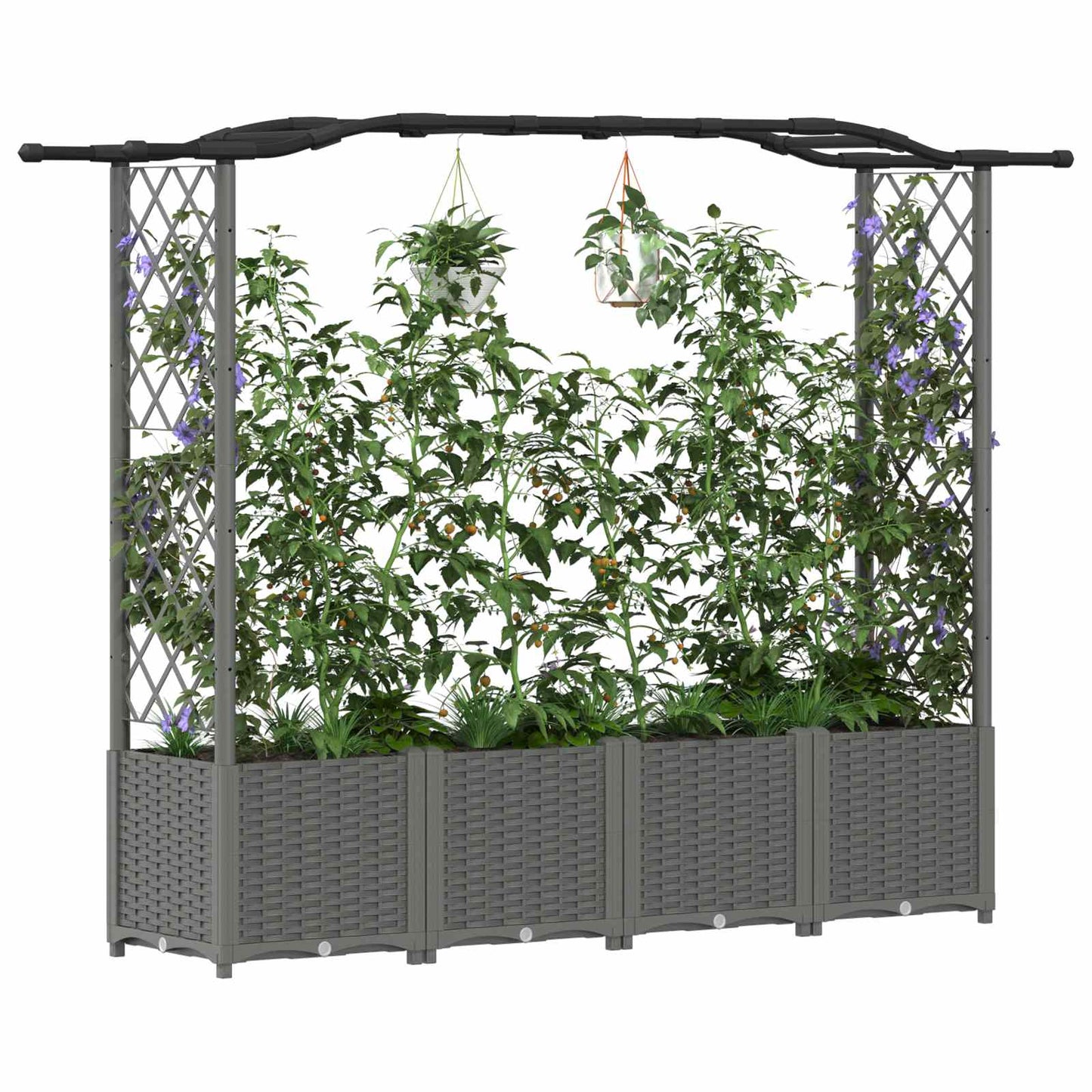 Raised Bed with Trellis and Roof Light Grey 204 x 40 x 141 cm