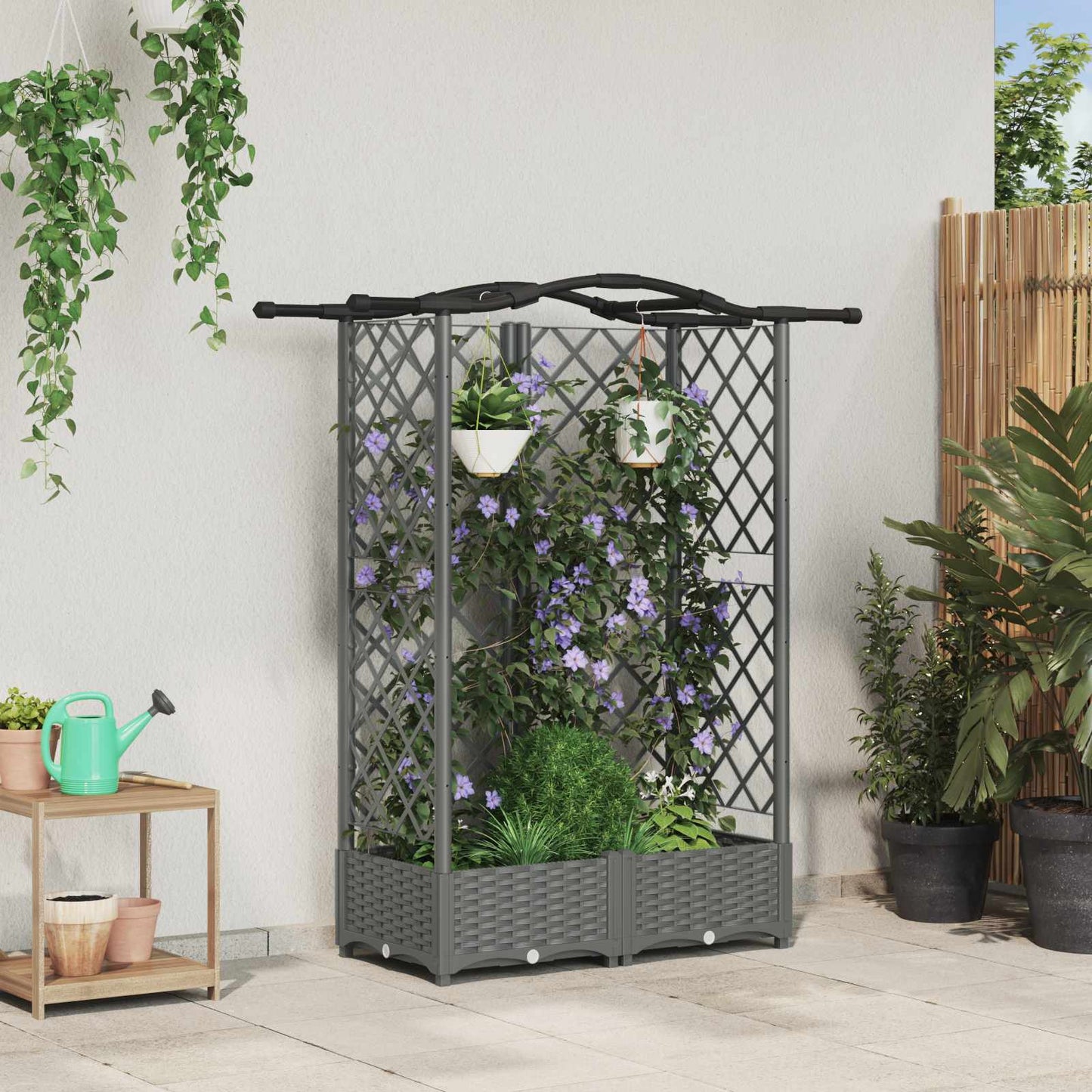 Raised Bed with Trellis and Roof Light Grey 124 x 40 x 123 cm