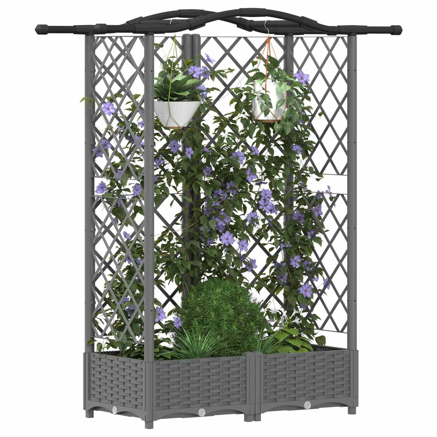 Raised Bed with Trellis and Roof Light Grey 124 x 40 x 123 cm