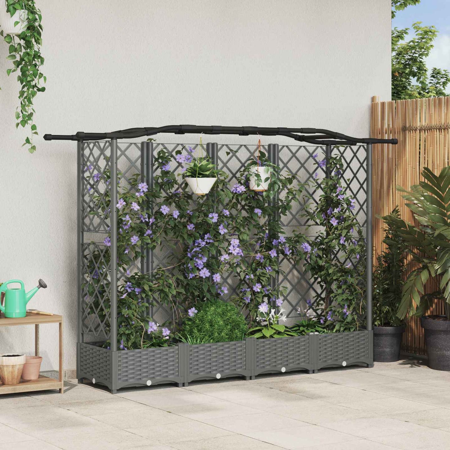 Raised Bed with Trellis and Roof Light Grey 203.5 x 40 x 123 cm