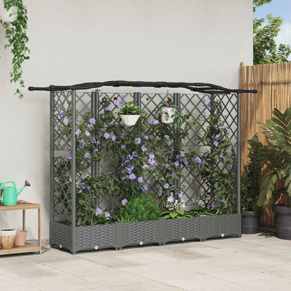 Raised Bed with Trellis and Roof Light Grey 203.5 x 40 x 123 cm