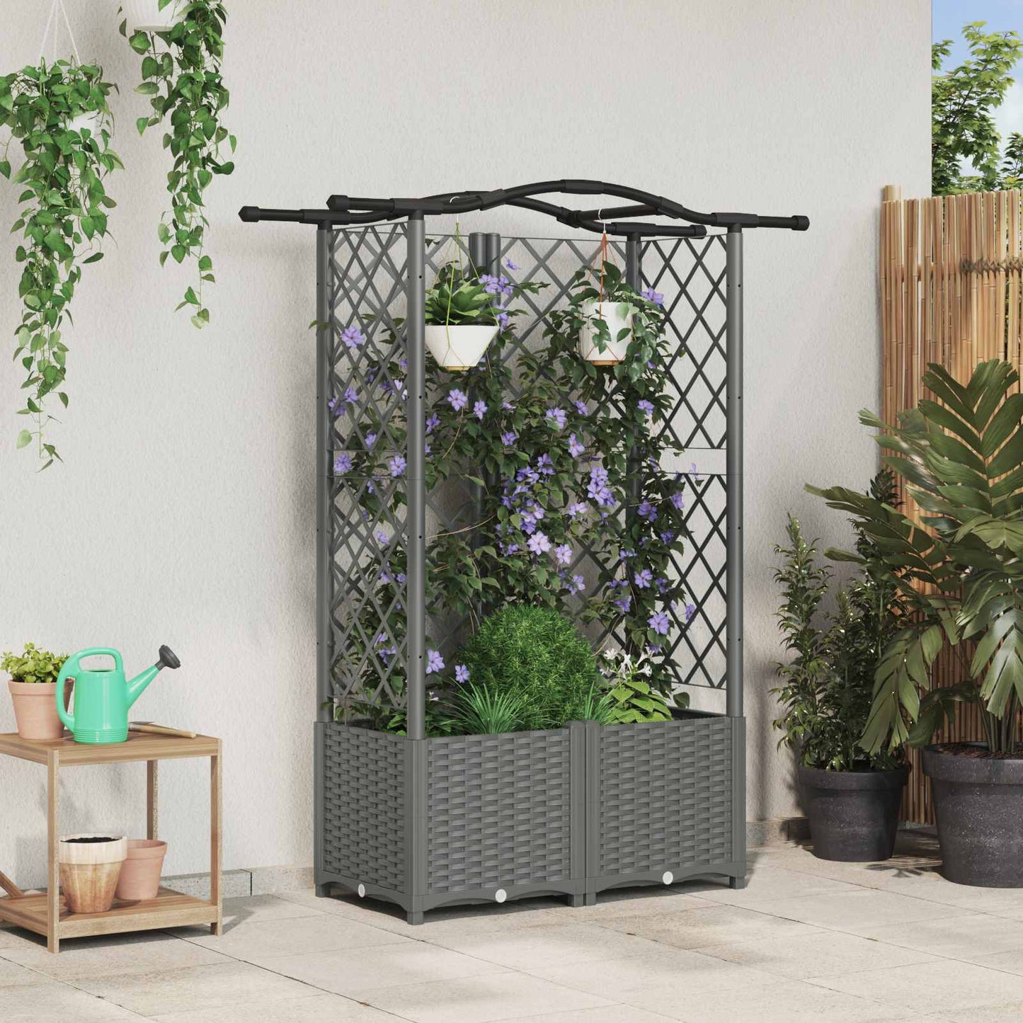 Raised Bed with Trellis and Roof Light Grey 122 x 40 x 138 cm