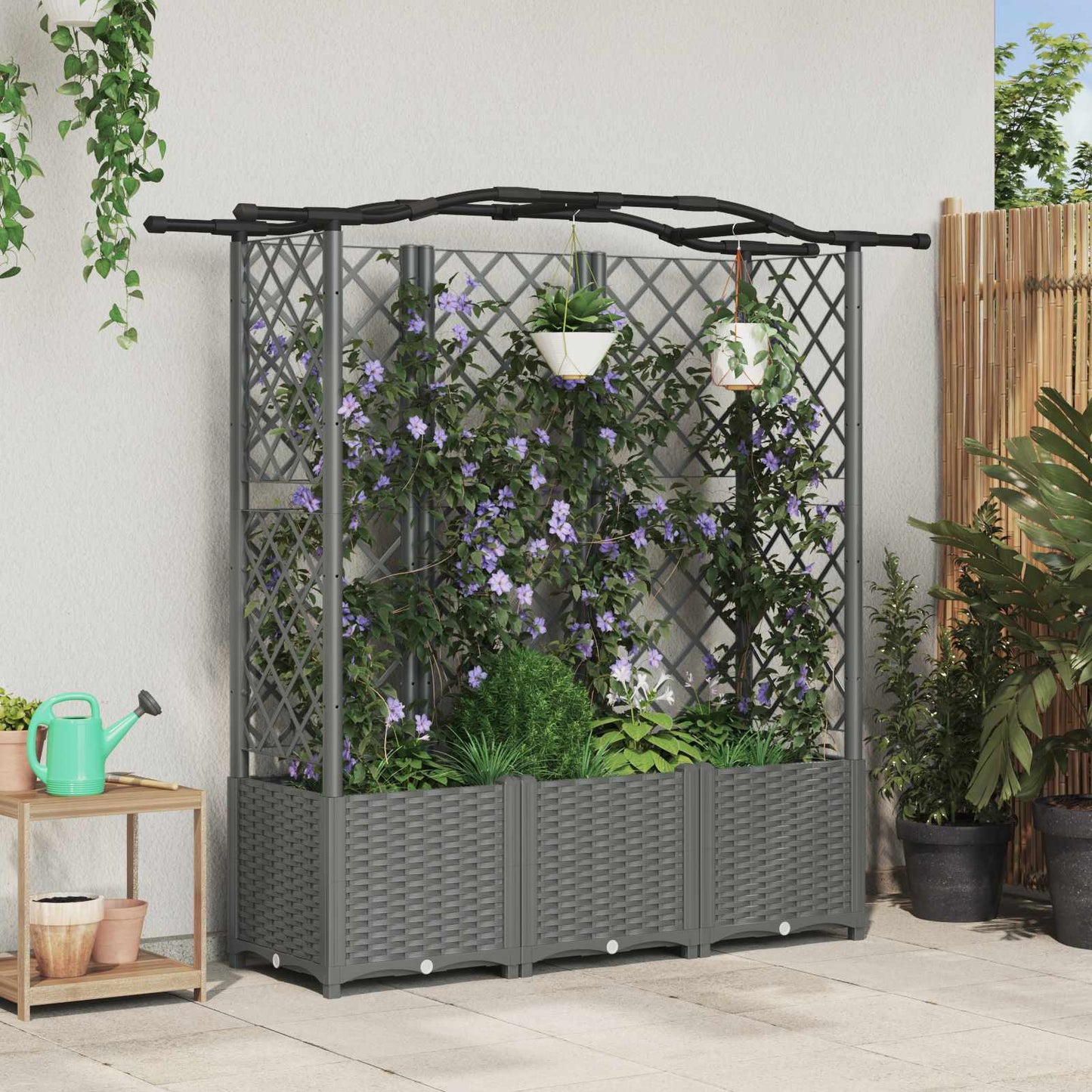 Raised Bed with Trellis and Roof Light Grey 163 x 40 x 138 cm