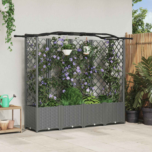 Raised Bed with Trellis and Roof Light Grey 204 x 40 x 138 cm