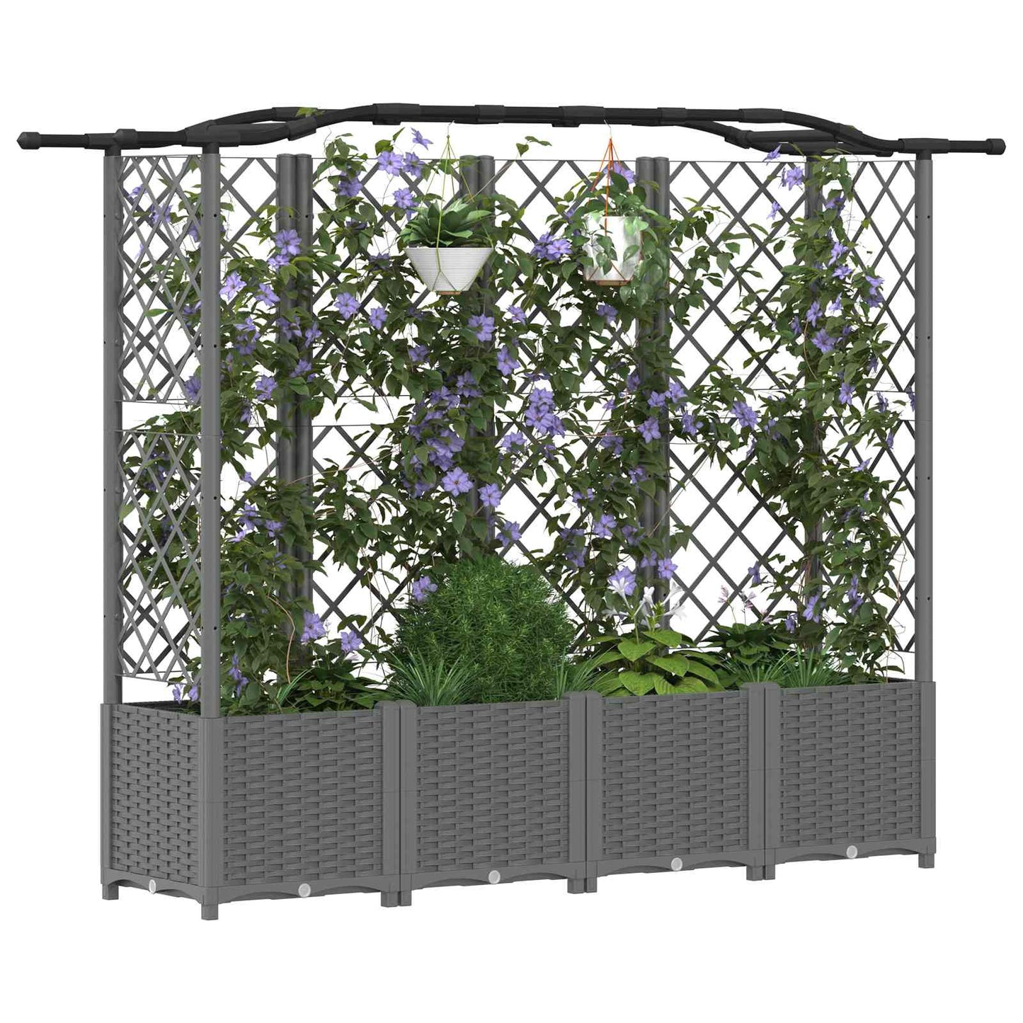 Raised Bed with Trellis and Roof Light Grey 204 x 40 x 138 cm