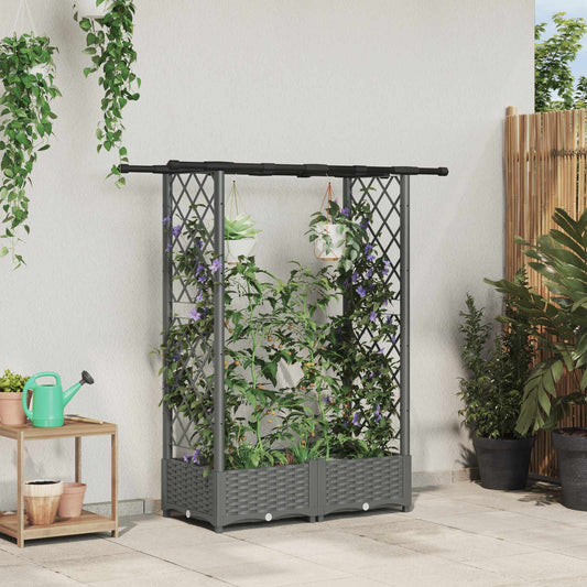 Raised Bed with Trellis and Roof Light Grey 122.5 x 40 x 121 cm