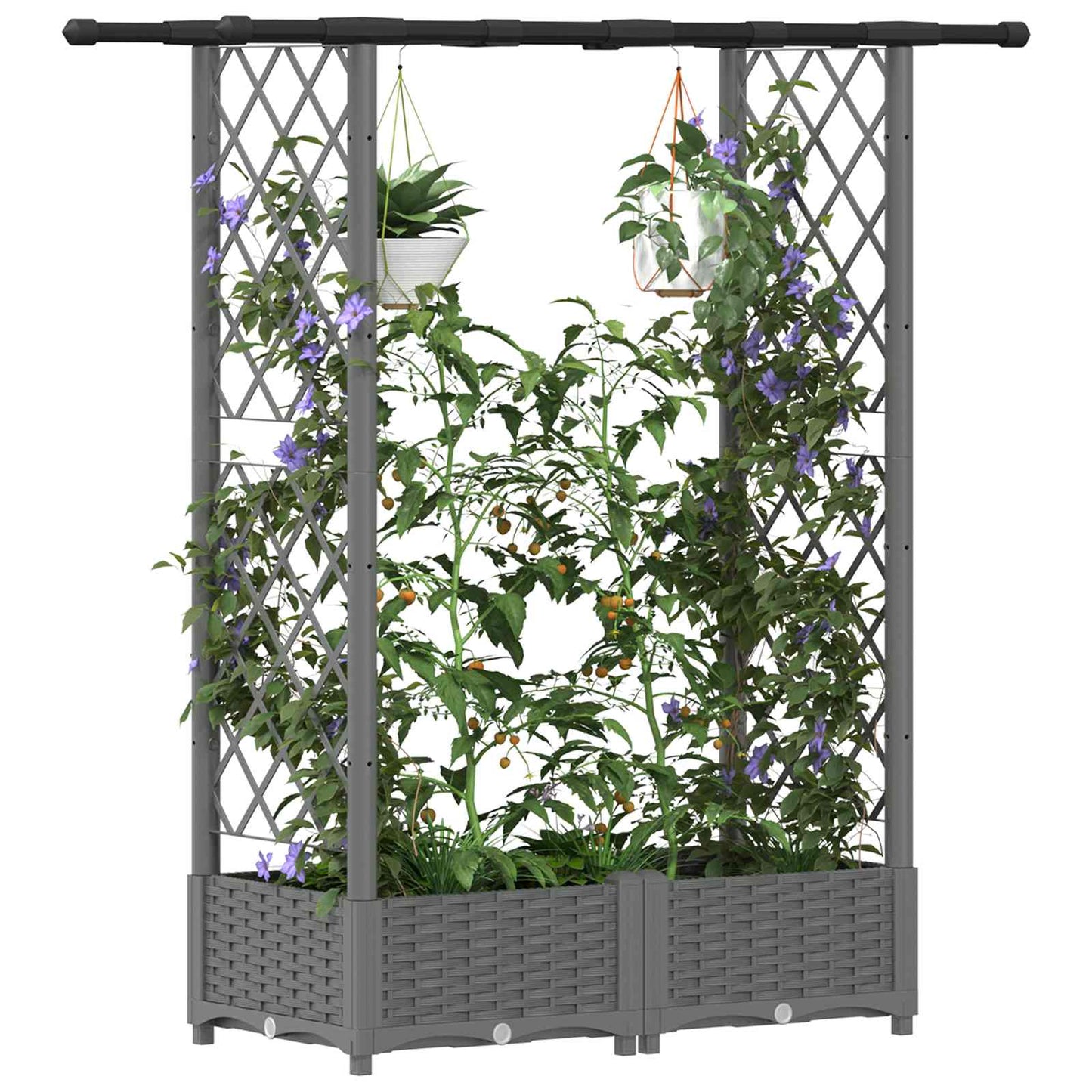 Raised Bed with Trellis and Roof Light Grey 122.5 x 40 x 121 cm