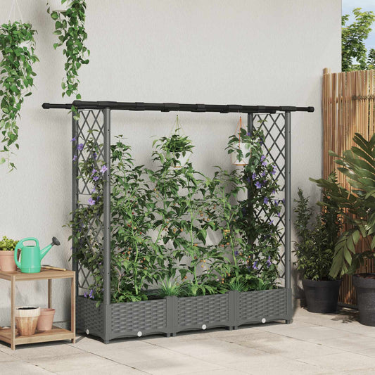 Raised Bed with Trellis and Roof Light Grey 164 x 40 x 121 cm