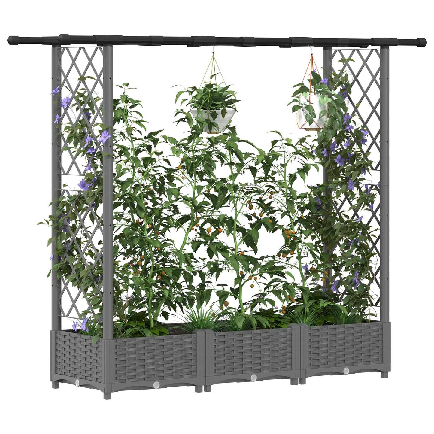 Raised Bed with Trellis and Roof Light Grey 164 x 40 x 123 cm