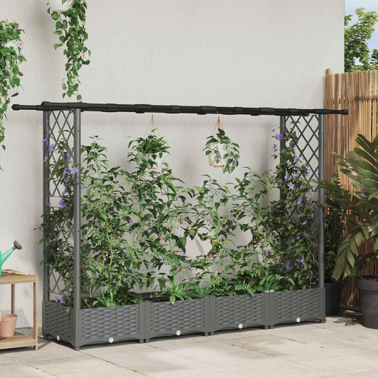 Raised Bed with Trellis and Roof Light Grey 203 x 40 x 121 cm
