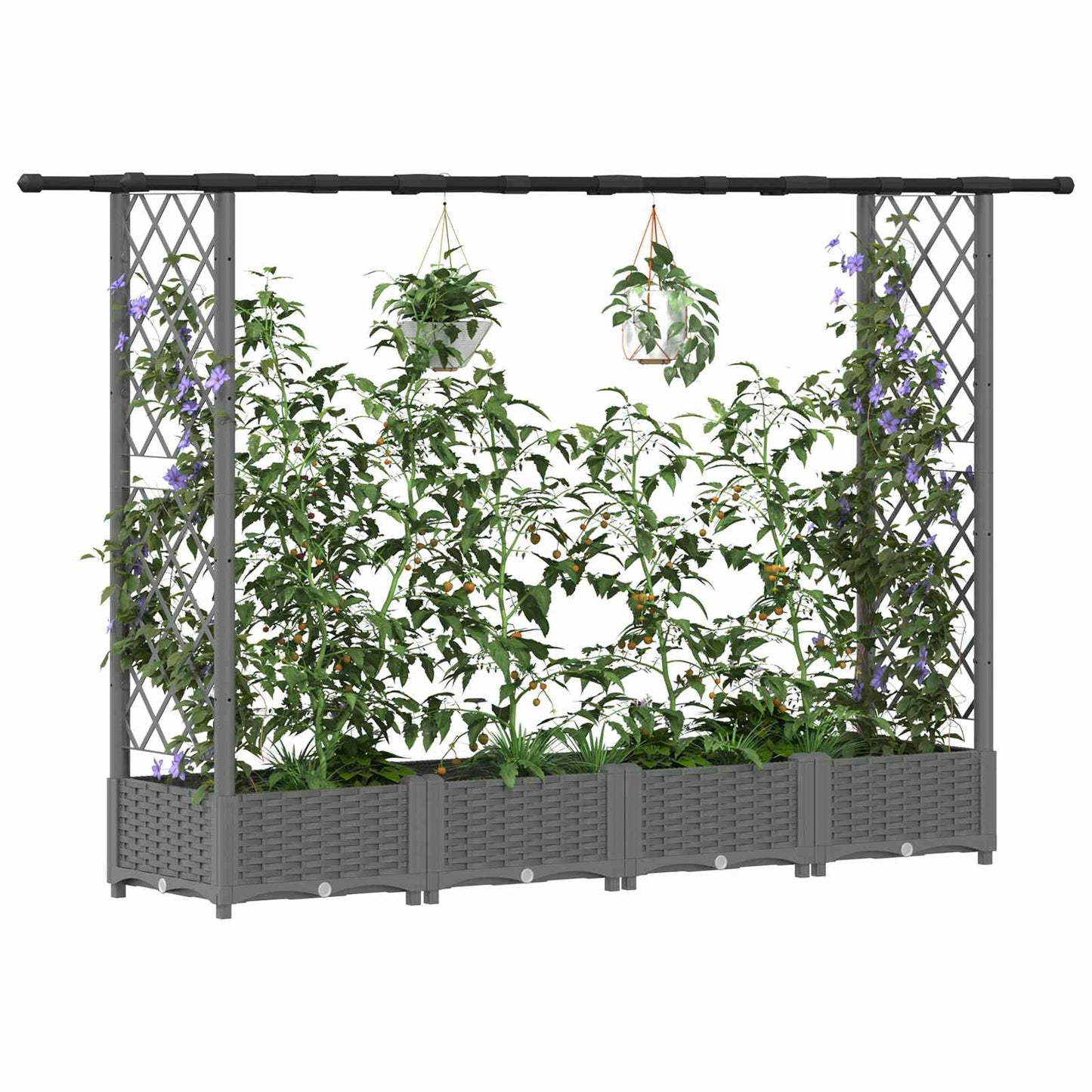 Raised Bed with Trellis and Roof Light Grey 203 x 40 x 121 cm