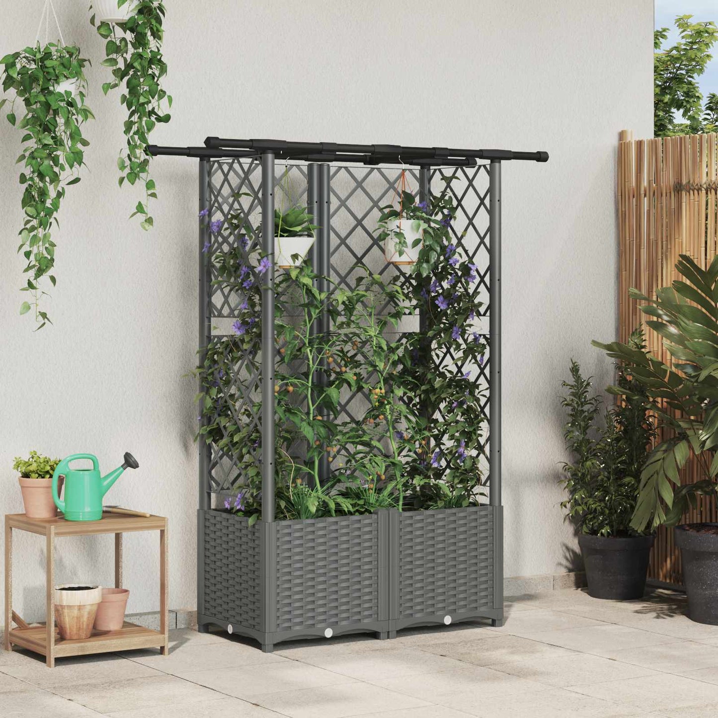 Raised Bed with Trellis and Roof Light Grey 124.5 x 40 x 138 cm