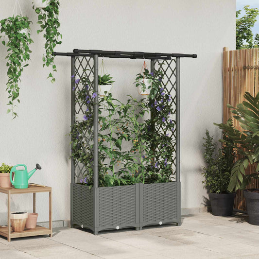 Raised Bed with Trellis and Roof Light Grey 124.5 x 40 x 136 cm
