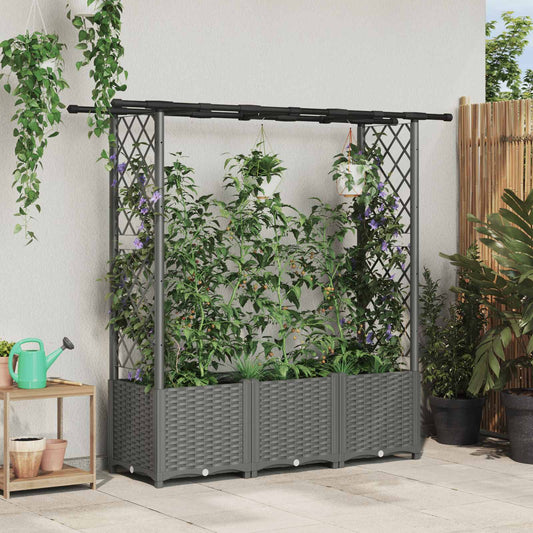 Raised Bed with Trellis and Roof Light Grey 162.5 x 40 x 136 cm