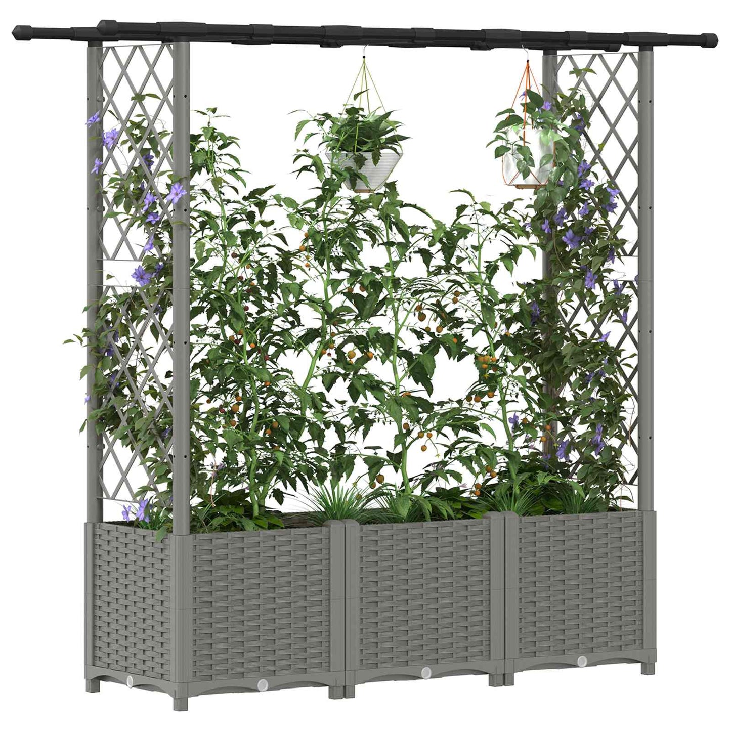 Raised Bed with Trellis and Roof Light Grey 162.5 x 40 x 136 cm