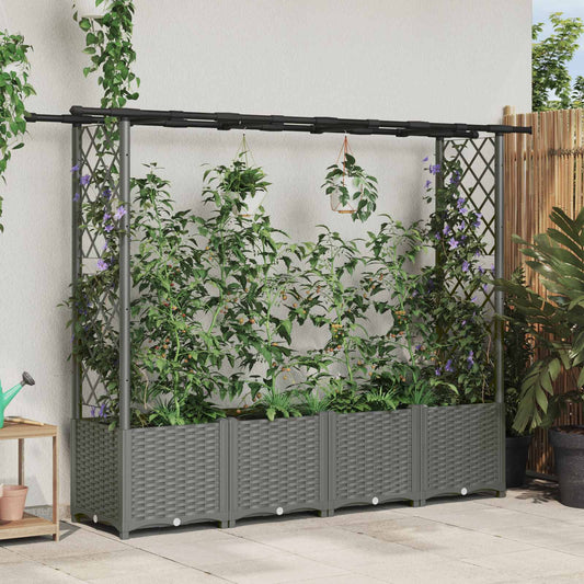 Raised Bed with Trellis and Roof Light Grey 203 x 40 x 136 cm