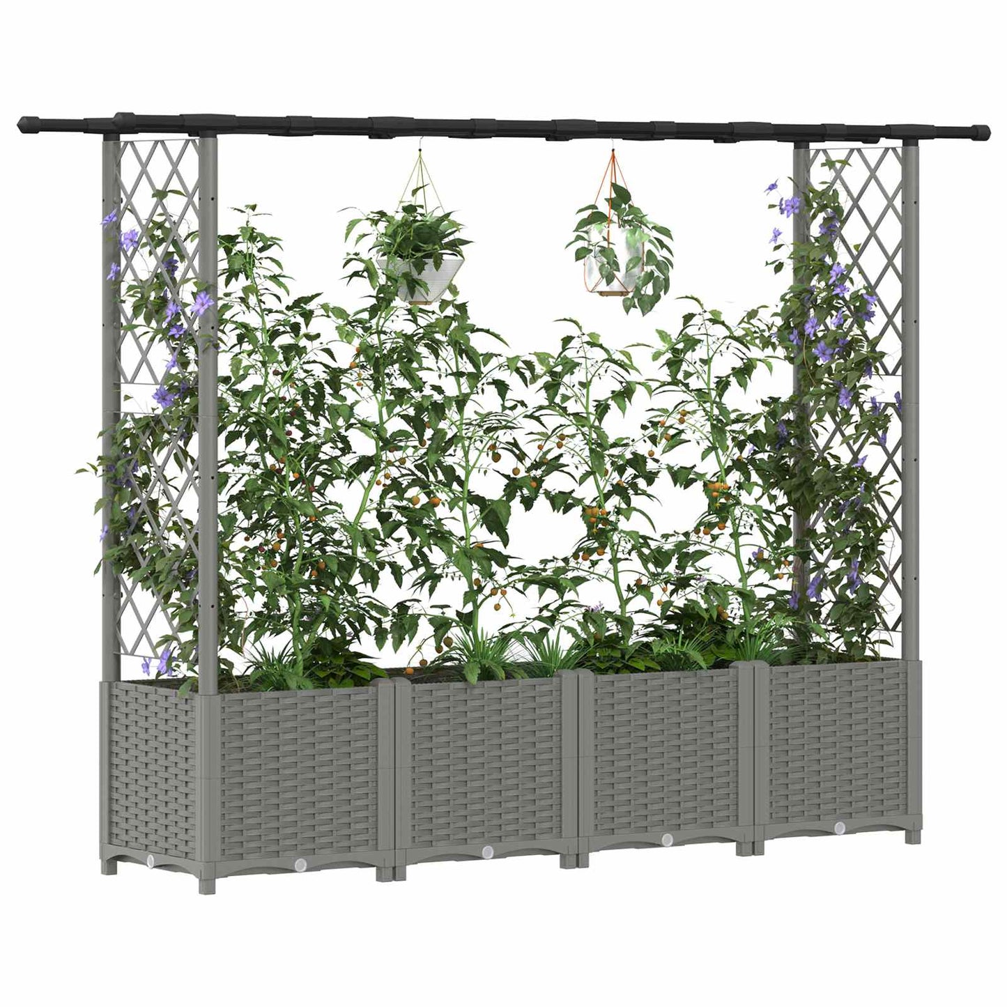 Raised Bed with Trellis and Roof Light Grey 203 x 40 x 136 cm