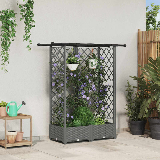 Raised Bed with Trellis and Roof Light Grey 124 x 40 x 121 cm
