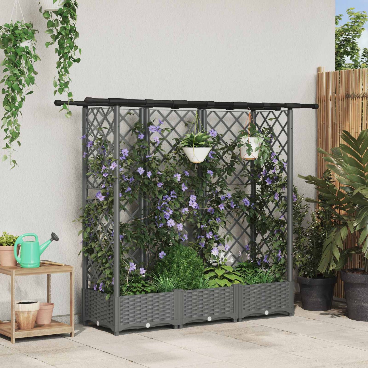 Raised Bed with Trellis and Roof Light Grey 164 x 40 x 121 cm
