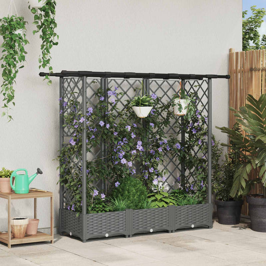 Raised Bed with Trellis and Roof Light Grey 164 x 40 x 121 cm