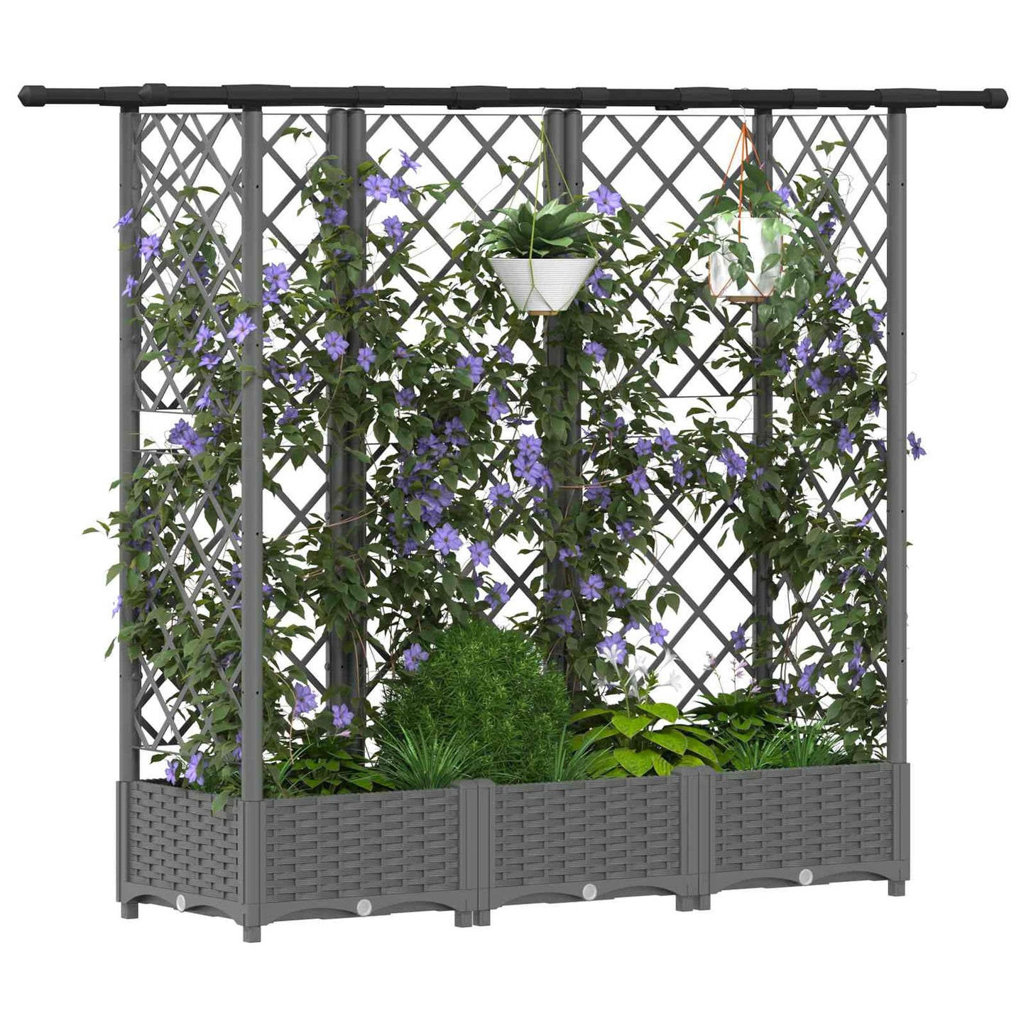 Raised Bed with Trellis and Roof Light Grey 164 x 40 x 121 cm