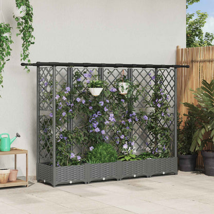 Raised Bed with Trellis and Roof Light Grey 202.5 x 40 x 121 cm
