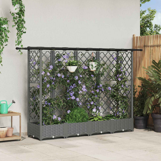 Raised Bed with Trellis and Roof Light Grey 202.5 x 40 x 121 cm