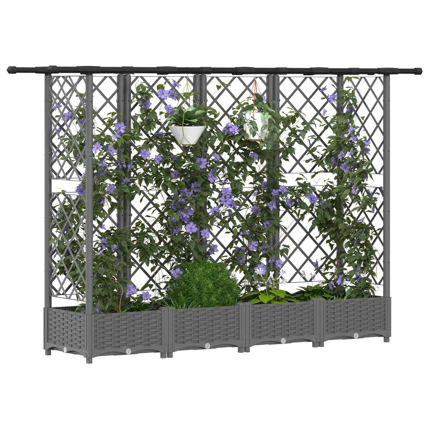 Raised Bed with Trellis and Roof Light Grey 202.5 x 40 x 121 cm