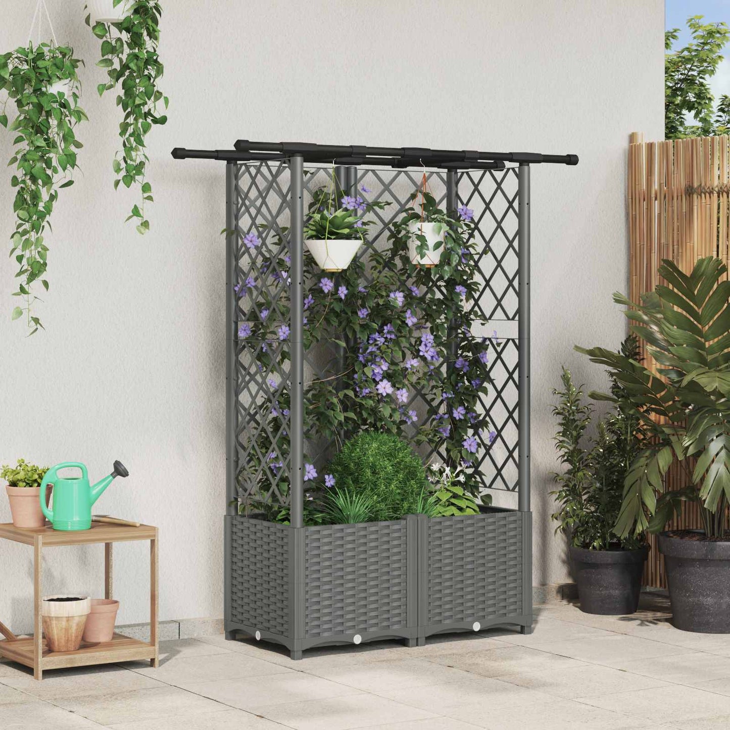 Raised Bed with Trellis and Roof Light Grey 124 x 40 x 136 cm