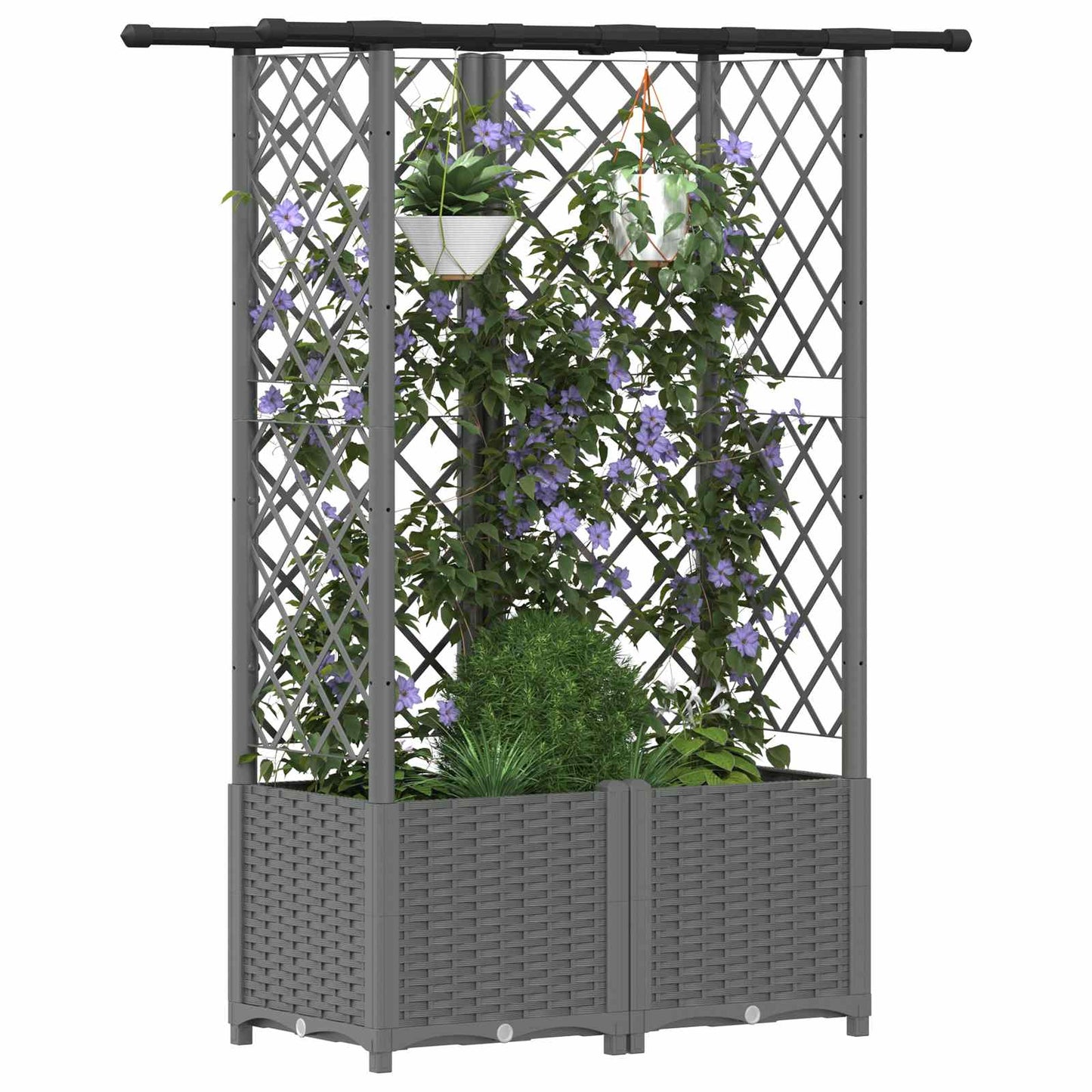 Raised Bed with Trellis and Roof Light Grey 124 x 40 x 136 cm