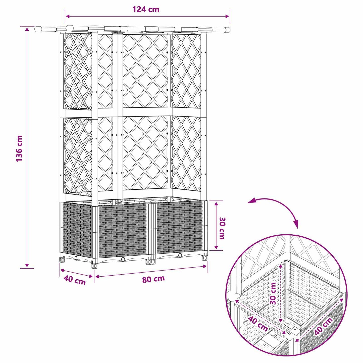 Raised Bed with Trellis and Roof Light Grey 124 x 40 x 136 cm