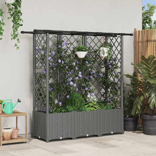 Raised Bed with Trellis and Roof Light Grey 163.5 x 40 x 136 cm